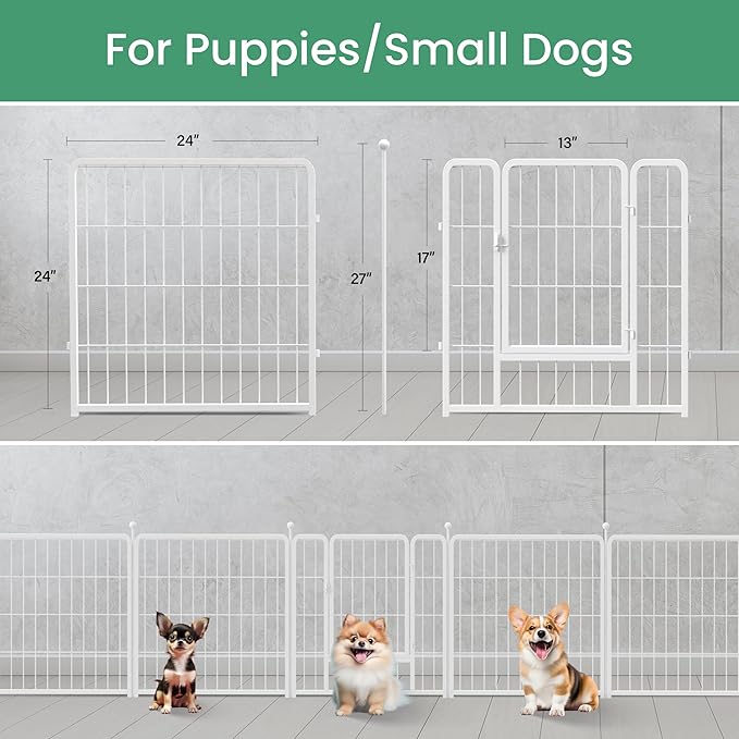 Simple Deluxe Dog Playpen, 24" Height 8 Panels Fence with Anti-Rust Coating, Metal Heavy Portable Foldable Dog Pen for Small/Medium Dogs RV Camping, White