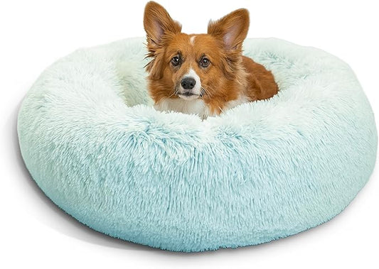 Best Friends by Sheri The Original Calming Donut Cat and Dog Bed in Shag Fur Baby Blue, Medium 30"