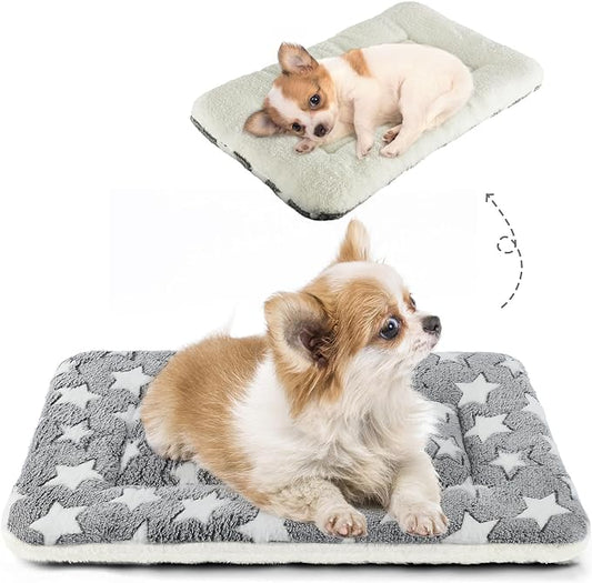 Mora Pets Dog Bed Crate Pad Ultra Soft Pet Bed with Cute Star Print Washable Crate Mat for Large Medium Small Dogs Reversible Fleece Dog Crate Kennel Mat Cat Bed Liner 22-Inch Grey