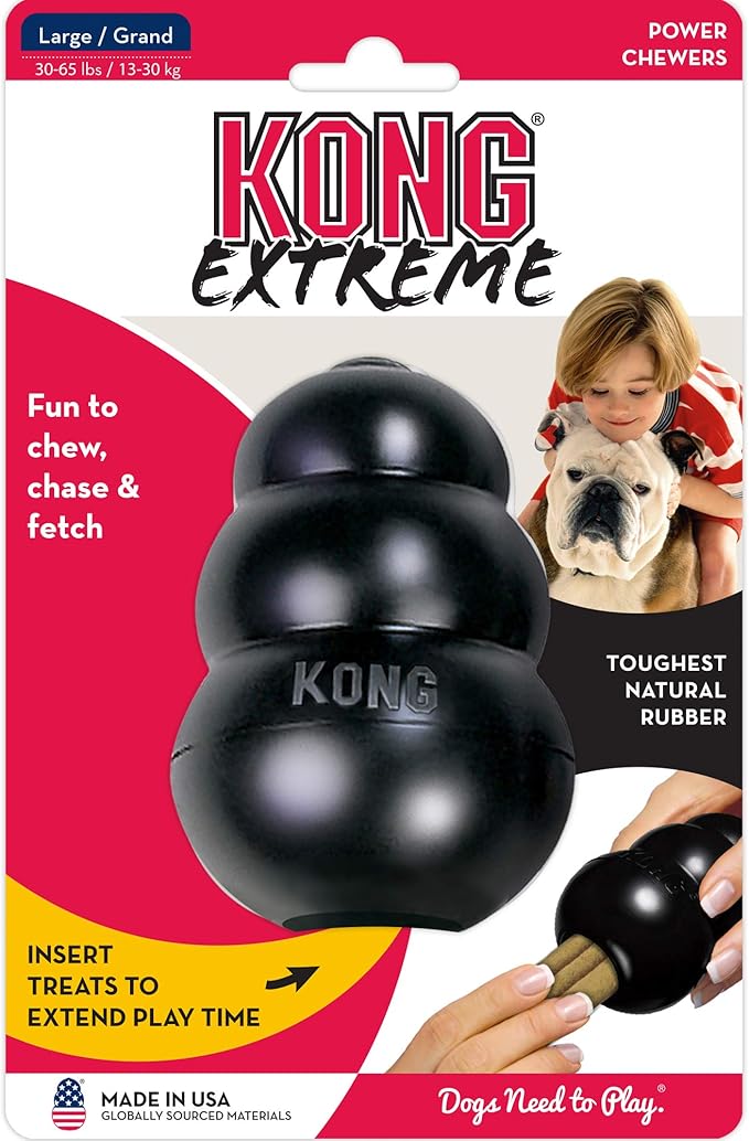 KONG Extreme Dog Toy - Fetch & Chew Toy - Treat-Filling Capabilities & Erratic Bounce for Extended Play Time Most Durable Natural Rubber Material - for Power Chewers - for Large Dogs