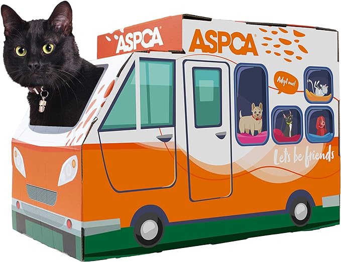 ASPCA Cat House & Cat Scratcher w/Bonus Catnip Included, Adoption Truck cat House (CAS2030)