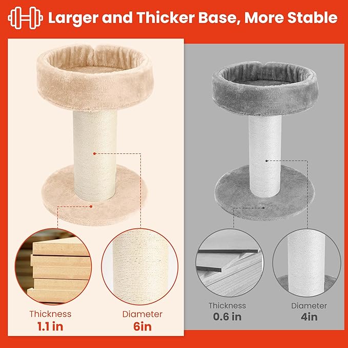 Cat Scratching Post for Large Cats, Tall Cat Scratcher for Indoor Cats with Super Thick Nature Sisal Scratching Post [Dia=6''], Removable Fluffy Cat Bed for Kitten & Adult Cats, Beige