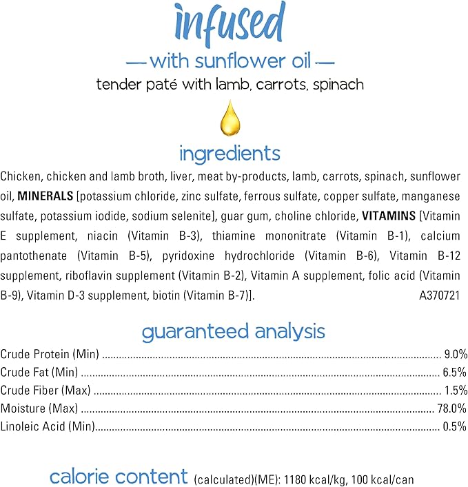 Purina Beneful Infused Wet Dog Food Pate with Real Lamb, Carrots and Spinach, with Sunflower Oil - (Pack of 12) 3 oz. Cans