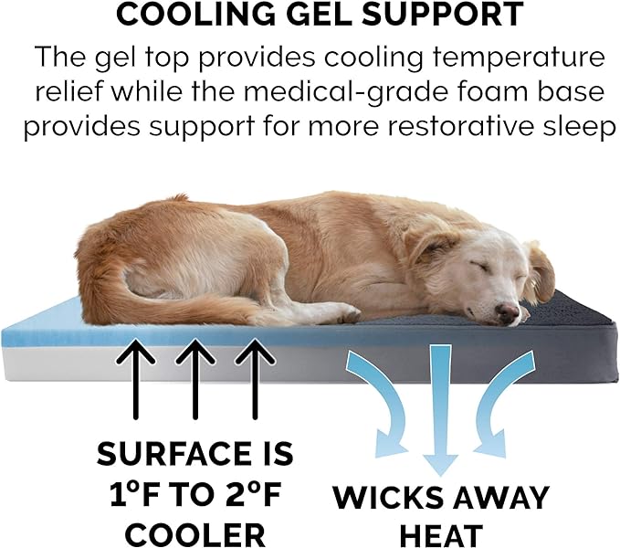 Furhaven Cooling Gel Dog Bed for Large Dogs w/ Removable Washable Cover, For Dogs Up to 95 lbs - Terry & Suede Mattress - Gray, Jumbo/XXL