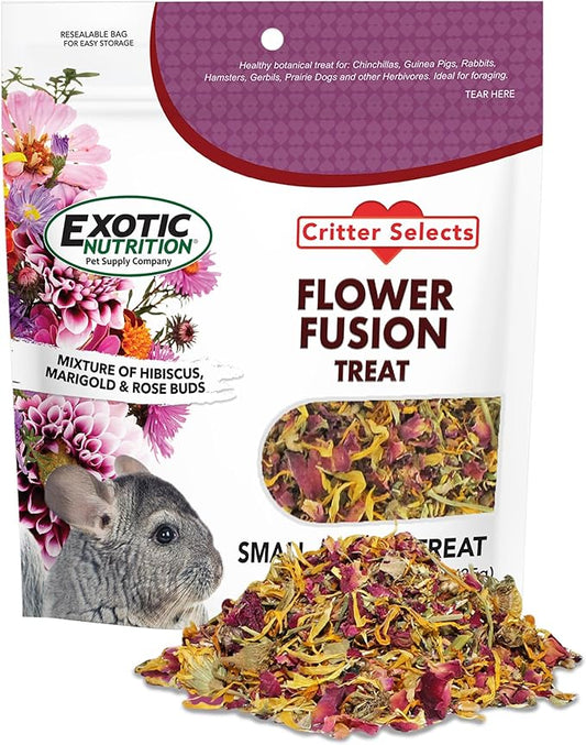 Flower Fusion Treat (8 oz.) - Healthy Natural Dried Flower Herbivore Treat - Chinchillas, Guinea Pigs, Rabbits, Prairie Dogs, Degus, Hamsters, Rats, Squirrels, Sugar Gliders & Other Small Pets