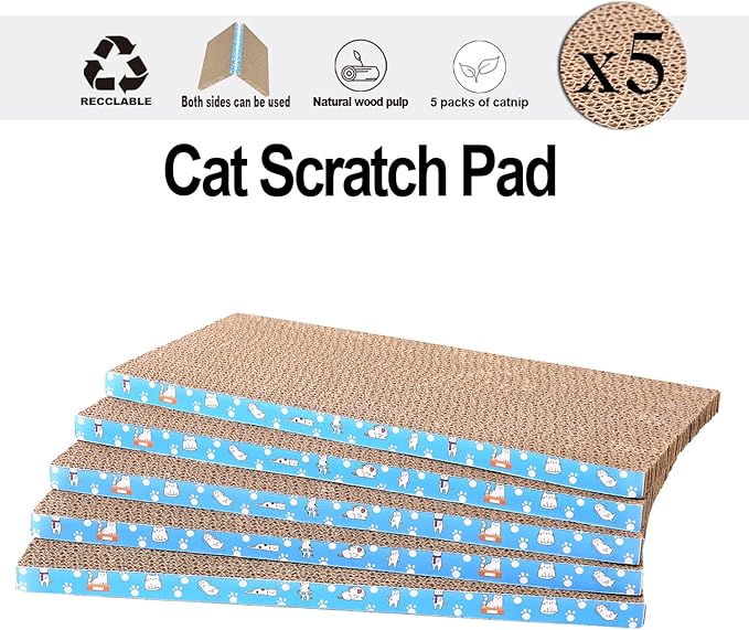 5 Packs in 1 Cat Scratch Pad, Cat Scratcher Cardboard,Reversible,Durable Recyclable Cardboard, Premium Scratch, Suitable for Cats to Rest, Grind Claws and Play (0.8" H(5 Packs))