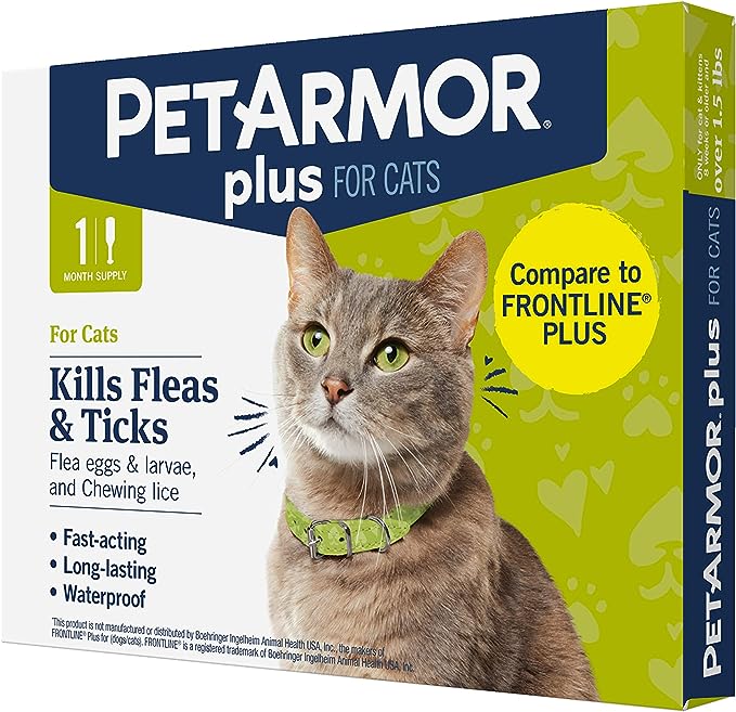 PetArmor Plus Flea and Tick Prevention for Cats, Cat Flea and Tick Treatment, 1 Dose, Waterproof Topical, Fast Acting, Cats Over 1.5 lbs