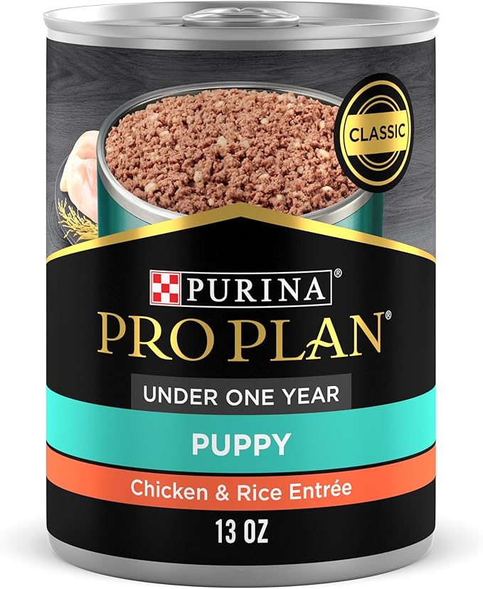 Purina Pro Plan High Protein Puppy Food Pate, Chicken and Brown Rice Entree - (Pack of 12) 13 oz. Cans