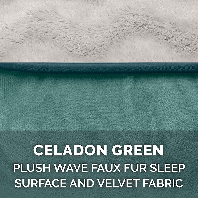 Furhaven Memory Foam Dog Bed for Large Dogs w/ Removable Bolsters & Washable Cover, For Dogs Up to 95 lbs - Plush & Velvet Waves Perfect Comfort Sofa - Celadon Green, Jumbo/XL
