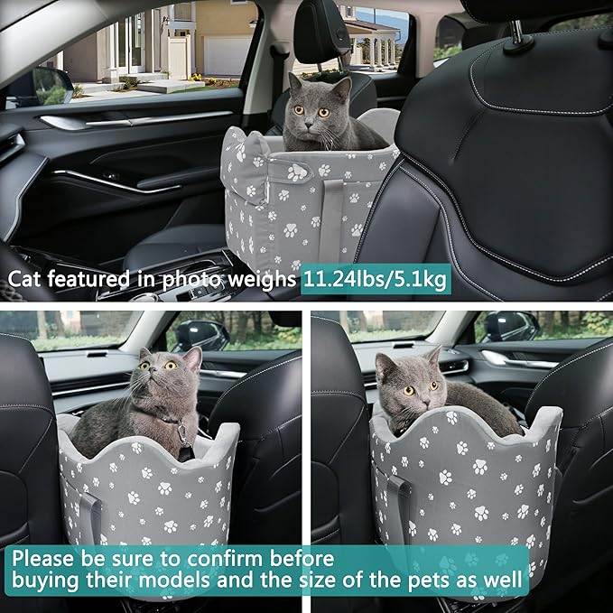 Cullaby Center Console Dog Car Seat Small under 15 lbs, dog console car seat for Small Dogs Middle (Grey)…