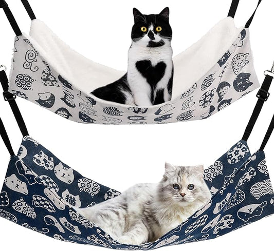 Cat Hammock for Cage Hanging Reversible 2Pack,Pet Hammock Bed Adjustable,Soft Sleeping Hammock for Cats,Ferret,Puppy,Rabbits,Small Animals (M, CAT)