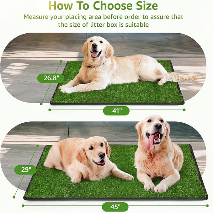 LOOBANI Dog Grass Pad with Tray Large, Indoor Dog Potties for Apartment and Patio Training, with 2 Packs Loobani Dog Grass Pee Pads for Replacement(Tray Potty 41 * 26.8inch)