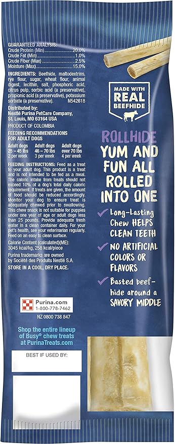 Purina Busy Rollhide Chew Treat - for Large Dogs - 2 Count Treats Per Package - Net Wt. 6 OZ (170 g) Per Package - Pack of 2