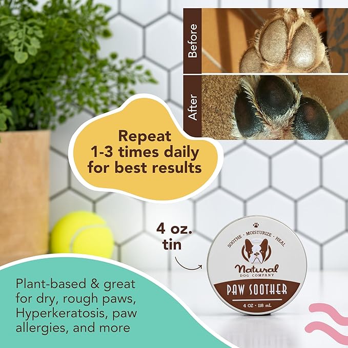 Natural Dog Company Paw Soother Balm, 4 oz. Tin, Dog Paw Cream and Lotion, Moisturizes & Soothes Irritated Paws & Elbows, Protects from Cracks & Wounds