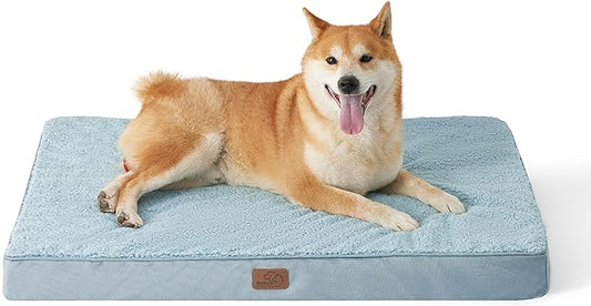 Bedsure Large Dog Bed for Large Dogs - Big Orthopedic Waterproof Dog Beds with Removable Washable Cover, Egg Crate Foam Pet Bed Mat, Suitable for Dogs Up to 75lbs, Light Blue