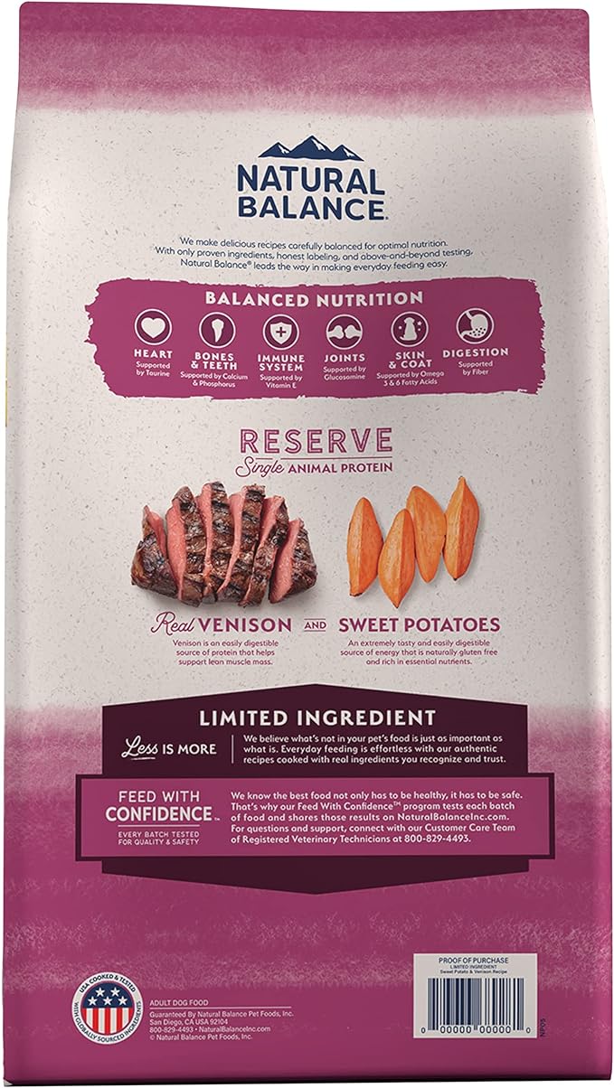 Natural Balance Limited Ingredient Adult Grain-Free Dry Dog Food, Reserve Sweet Potato & Venison Recipe, 12 Pound (Pack of 1)