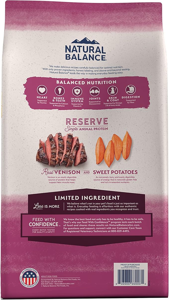 Natural Balance Limited Ingredient Adult Grain-Free Dry Dog Food, Reserve Sweet Potato & Venison Recipe, 12 Pound (Pack of 1)