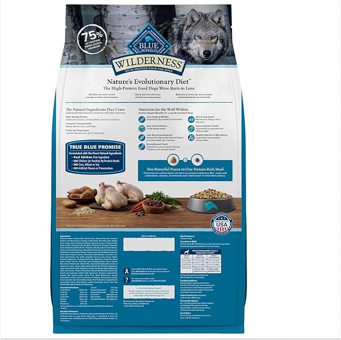 Blue Buffalo Wilderness Natural High-Protein Healthy Weight Dry Food for Large Breed Adult Dogs, Chicken Recipe, 28-lb. Bag