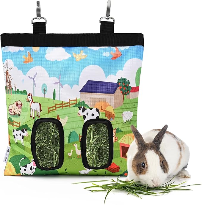 Rabbit Hay Feeder Bag, Guinea Pig Hay Feeder,Bunny Hay Bag, 600D Oxford Cloth Fabric Pet Hay Hanging Feeder Storage for Rabbit, Small Animal.