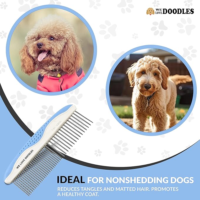 Metal Dog Grooming Comb | Removes Tangles & Matts | Dematting Pet Combs | Detangler For Matted Hair | Best Comb For Poodles, Goldendoodles, Doodles & Long Haired Dogs (Small) [We Love Doodles]