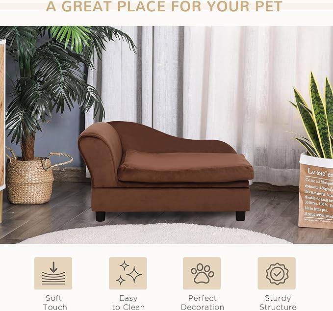 PawHut Luxury Fancy Dog Bed for Small Dogs with Hidden Storage, Small Dog Couch with Soft 3" Foam, Dog Sofa Bed, Cushy Dog Bed, Modern Pet Furniture for Puppies and Little Breeds, Brown