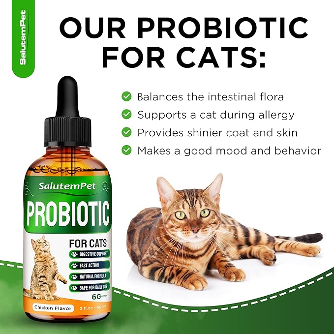 Cat Probiotic | Liquid Cat Probiotics for Indoor Cats | Cat Digestive Support | Probiotics for Cats Supplements | Natural Prebiotic for Cats | Liquid Probiotic for Cats | 2 Oz