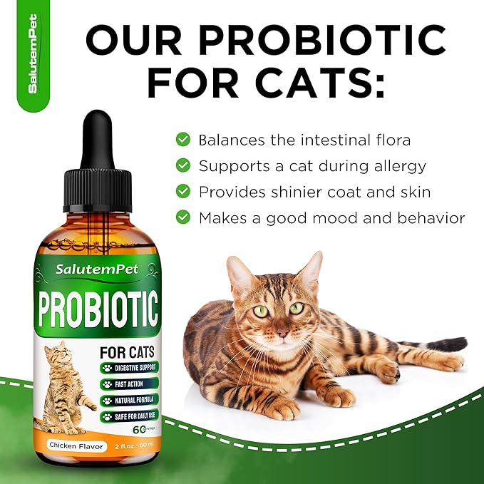 Cat Probiotic | Liquid Cat Probiotics for Indoor Cats | Cat Digestive Support | Probiotics for Cats Supplements | Natural Prebiotic for Cats | Liquid Probiotic for Cats | 2 Oz