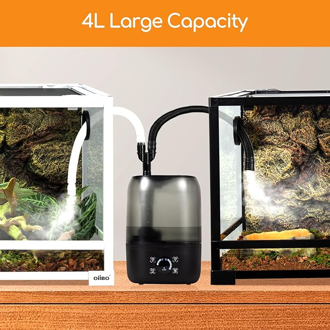 OIIBO Reptile Humidifier with Timing, 4L Large Digital Reptile Fogger Terrarium Humidifiers with Double Extension Tube Automatic Reptile Misting System