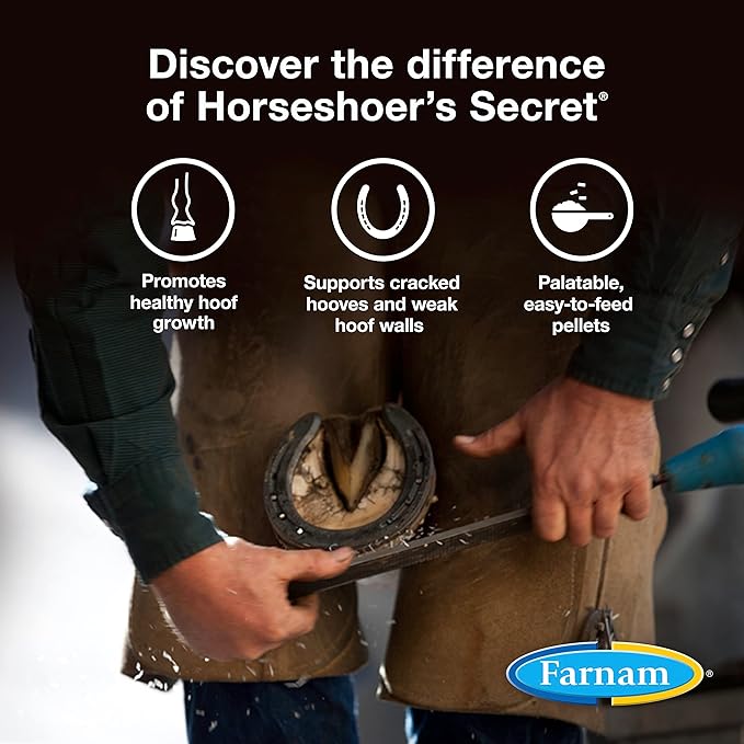 Farnam Horseshoer's Secret Pelleted Hoof Supplements, Promotes healthy hoof growth, maintains hoof walls & supports cracked hooves, 22 lbs., 60 day supply