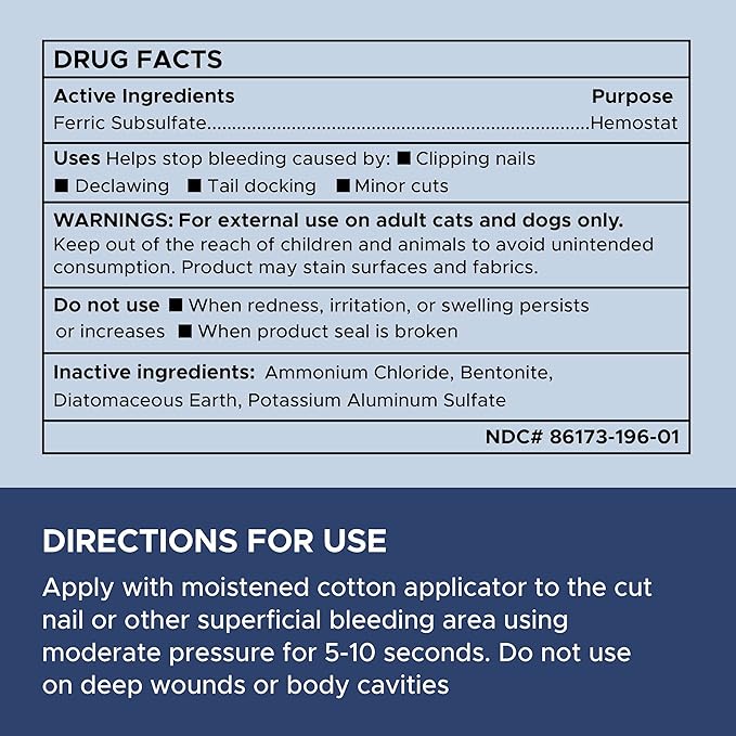 Chew + Heal Labs Styptic Powder for Dogs, Cats, and Other Animals - 1.5 oz - Quick Stop Bleeding Powder for Clipping Nails, and Other Minor Cuts - Blood Stop Powder