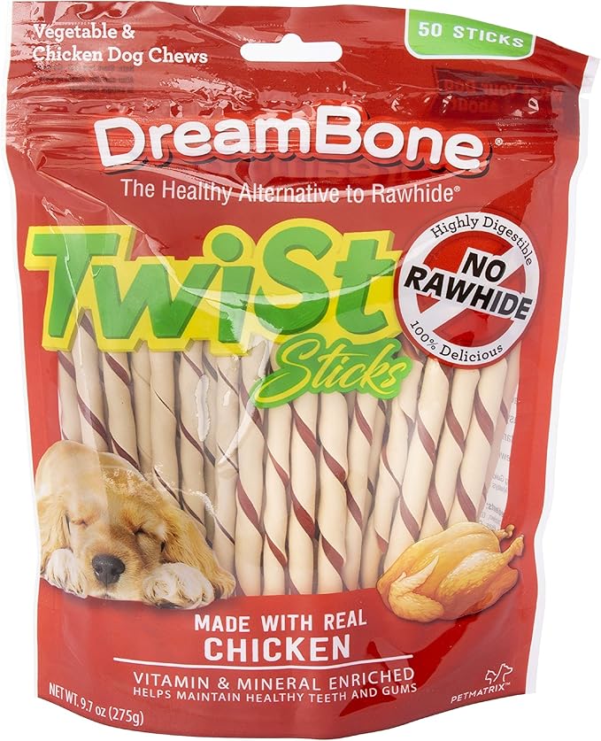 SmartBones Smart Twist Sticks (Pack of 1) and Dreambone Twist Sticks, Made with Real Chicken, Rawhide-Free Chews for Dogs, 50 Count