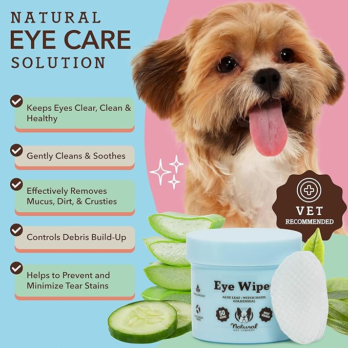 Natural Dog Eye Wipes for Dogs -50 Cnt- Soothing Dog Eye Wipes with Natural, Non-Irritating Ingredients Green Tea & Goldenseal, Effective Dog Tear Stain Remover Wipe & Dog Eye Gunk Remover Wipe, Vegan