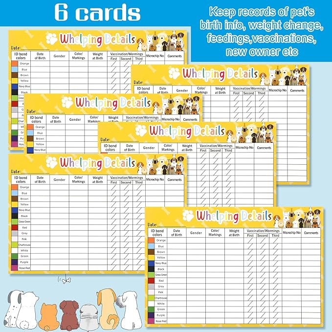 48 Pcs Puppy Kitten Whelping Kit Include 4 Puppy Feeding Tube, 6 Record Keeping Charts, 15 Puppy Whelping Collars, 15 Cord Clamps, 2 Gloves, Bulb Aspirator, Syringe, Bottle, Scissors, Stethoscope, Bag