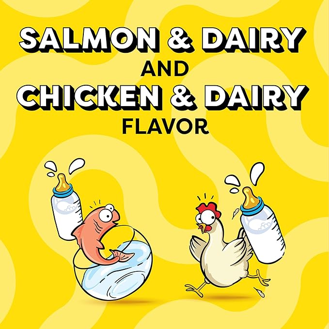 Temptations Kitten Treats, Chicken & Dairy and Salmon & Dairy, Crunchy and Soft Treat, 4-Pack Multipack (6.3 Ounce Per Pack)