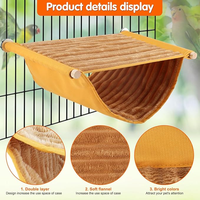 BWOGUE Winter Warm Bird Nest Bed Hanging Hammock Snuggle Hut Parrot House Tent Toy Bird Cage Perch for Parakeet Budgies Cockatiels Lovebird Cockatoo Finch Hamster Chinchilla Guinea Pig(Large, Yellow)