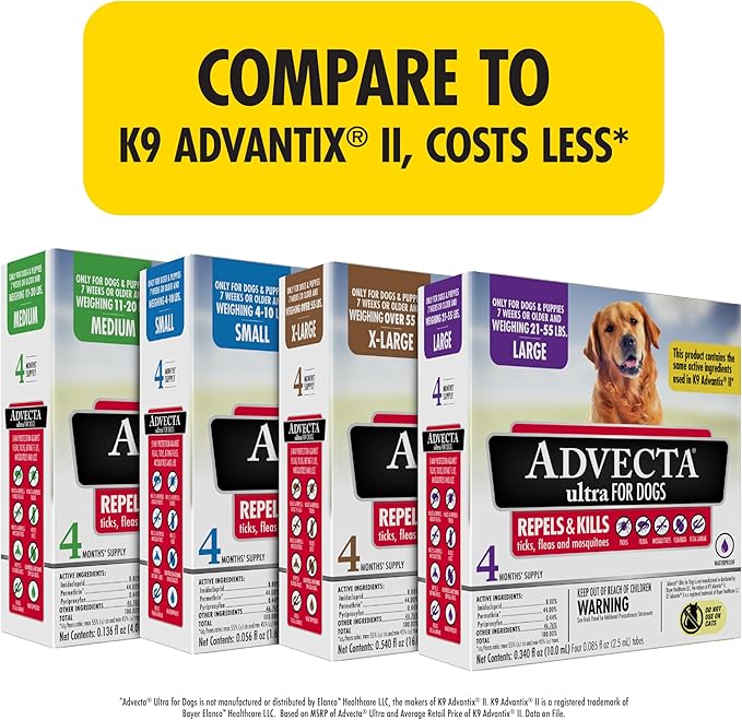 Ultra Flea And Tick Prevention For Dogs - Dog and Puppy Treatment and Control - Mosquito Repellent - Large, Fast Acting Waterproof Topical Drops, 4 Month Supply
