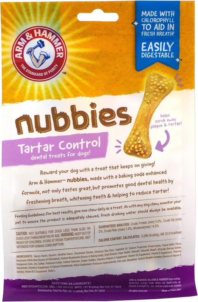 Arm & Hammer for Pets Nubbies Dental Treats for Dogs | Dental Chews Fight Bad Breath, Plaque & Tartar Without Brushing | Peanut Butter Flavor, 20 Count - 4 Pack Dental Dog Chews