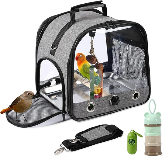 SUERTREE Bird Carrier Bag Bird Travel Cage with Stand, Small Bird Carrier for Parrot, Portable Bird Carrier Travel Bag, Pet Transparent Breathable Travel Cage