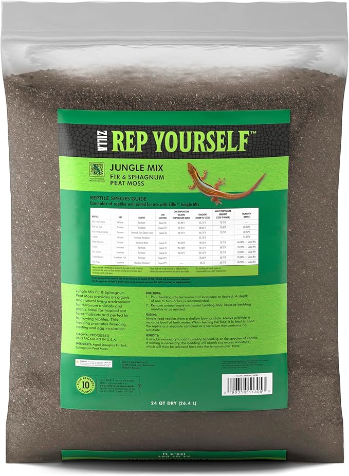 Zilla Pet Reptile Terrarium Substrate Bedding, Jungle Mix, for Frogs, Rainforest Geckos, Toads and Snakes, 24 Quart