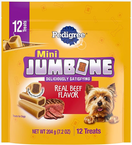 PEDIGREE MINI JUMBONE Small Dog Treats Real Beef Flavor, 7.2 oz, 12 Count (Pack of 8)
