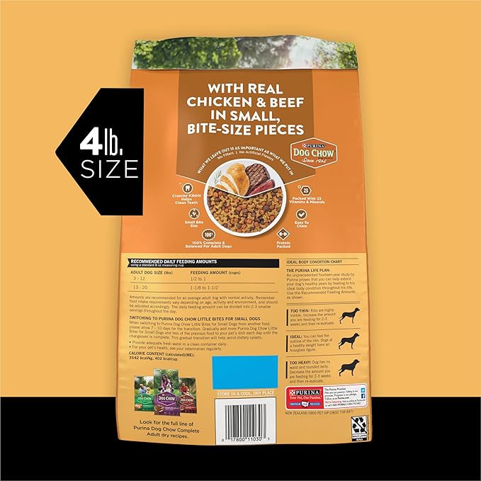 Purina Dog Chow Little Bites for Small Breed Dog Food Dry Recipe, With Real Chicken and Beef - (Pack of 4) 4 lb. Bags