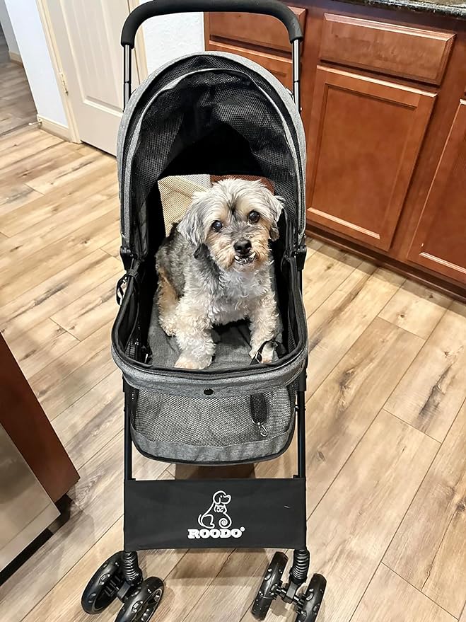 ROODO Dog Stroller 4 Wheel Pet Stroller Cat Stroller Lightweight Foldable Portable Compact Jogger Pet Gear Amazon Puppy Travel Pet Stroller Suitable for Cats and Dogs up to 30lbs(Cationic ash)