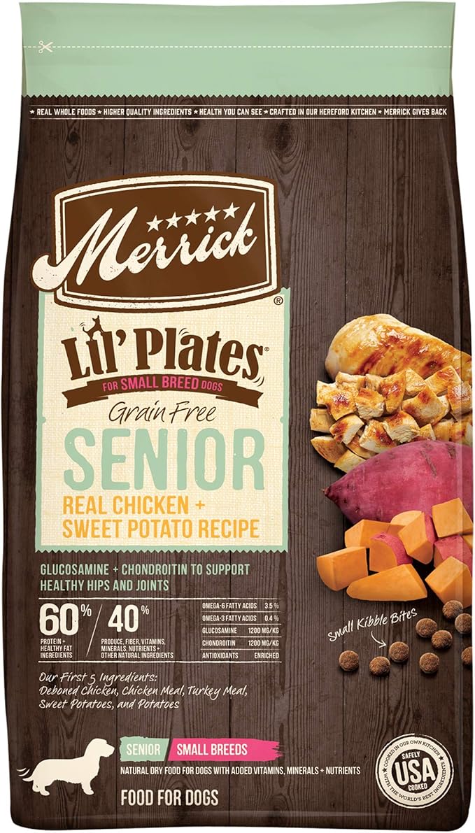 Merrick Lil' Plates Small Breed Dog Food, Grain Free Senior Real Chicken and Sweet Potato Recipe, Small Dog Food - 12 lb Bag