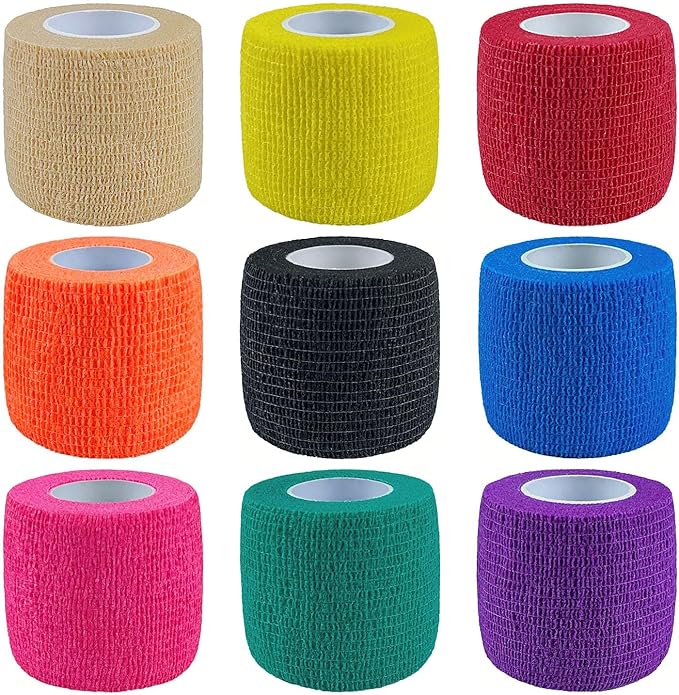 Self Adhesive Bandage Wrap, 9 Pack 2" x 5 Yards, Athletic Tape, Elastic Bandage, Self Stick Wrap for Ankle, Wrist, Finger, Sports (Multi Colors)