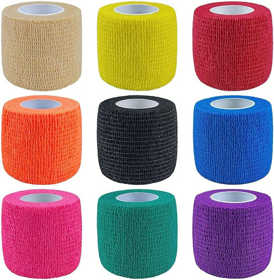 Self Adhesive Bandage Wrap, 9 Pack 2" x 5 Yards, Athletic Tape, Elastic Bandage, Self Stick Wrap for Ankle, Wrist, Finger, Sports (Multi Colors)