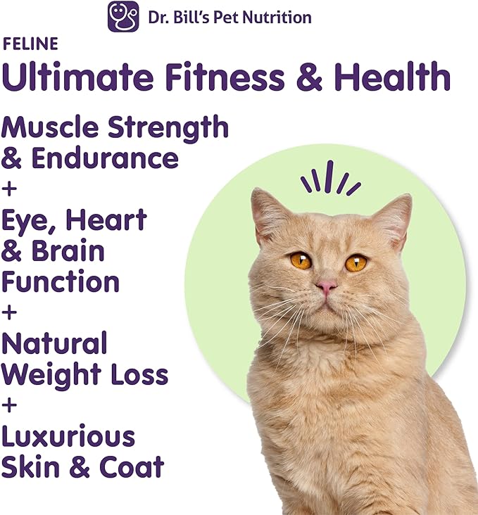 Dr. Bill’s Feline Ultimate Fitness & Health | Powder Cat Vitamins and Supplements | Includes Coenzyme Q-10, Vitamin E, Vitamin D-3, Biotin, Folic Acid, Hyaluronic Acid - Cat Nutritional Supplement