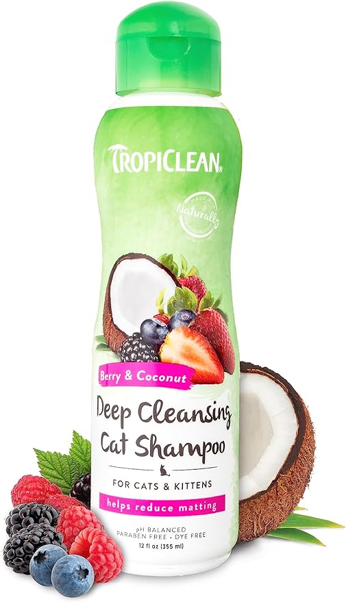 TropiClean Berry & Coconut Deep Cleansing Cat Shampoo | Kitten Shampoo Reduces Matting | Natural Shampoo Derived from Natural Ingredients | Made in The USA | 12 oz.