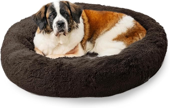 Best Friends by Sheri The Original Calming Donut Cat and Dog Bed in Shag Fur Dark Brown, Extra Large 45"