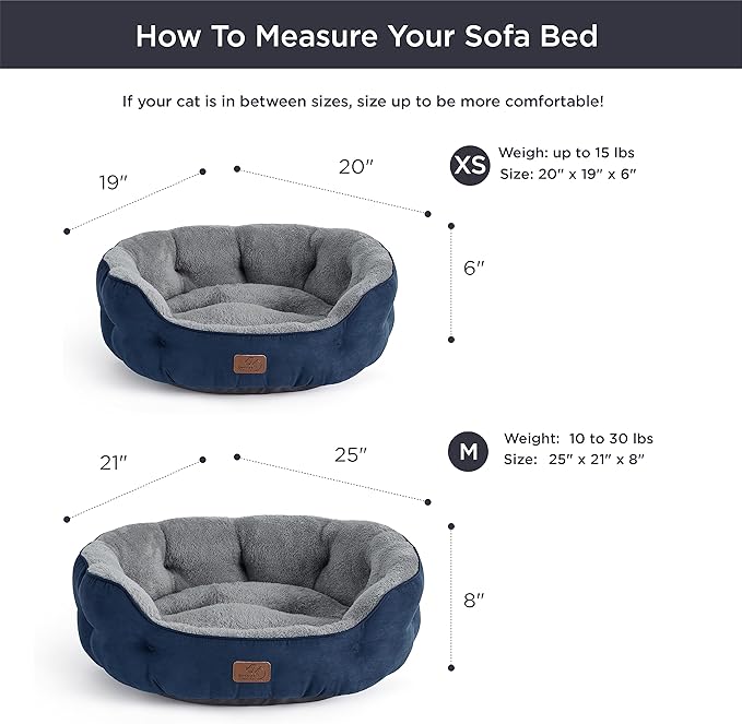 Bedsure Dog Beds for Small Dogs - Round Cat Beds for Indoor Cats, Washable Pet Bed for Puppy and Kitten with Slip-Resistant Bottom, 25 Inches, Navy