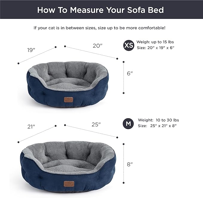 Bedsure Dog Beds for Small Dogs - Round Cat Beds for Indoor Cats, Washable Pet Bed for Puppy and Kitten with Slip-Resistant Bottom, 20 Inches, Navy